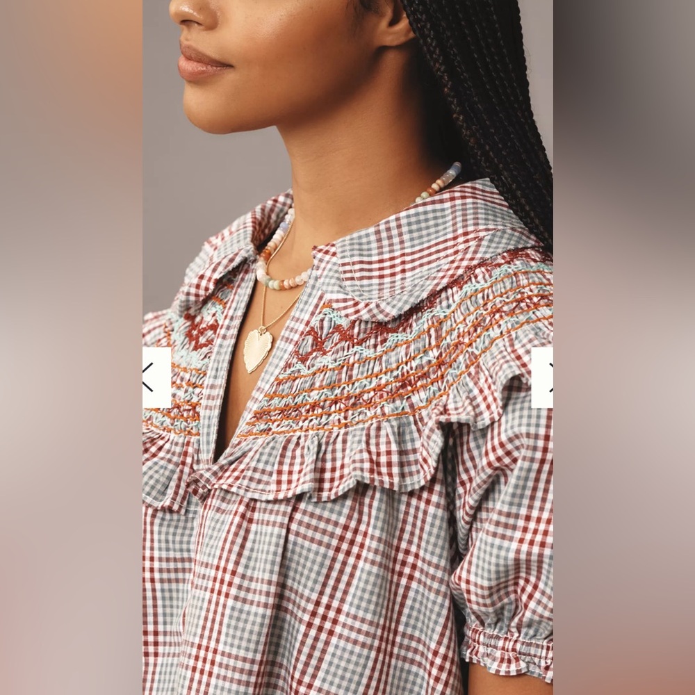 164🌟 Pilcro Plaid Ruffle Collar Mini Dress | Size Small - Picture 3 of 4